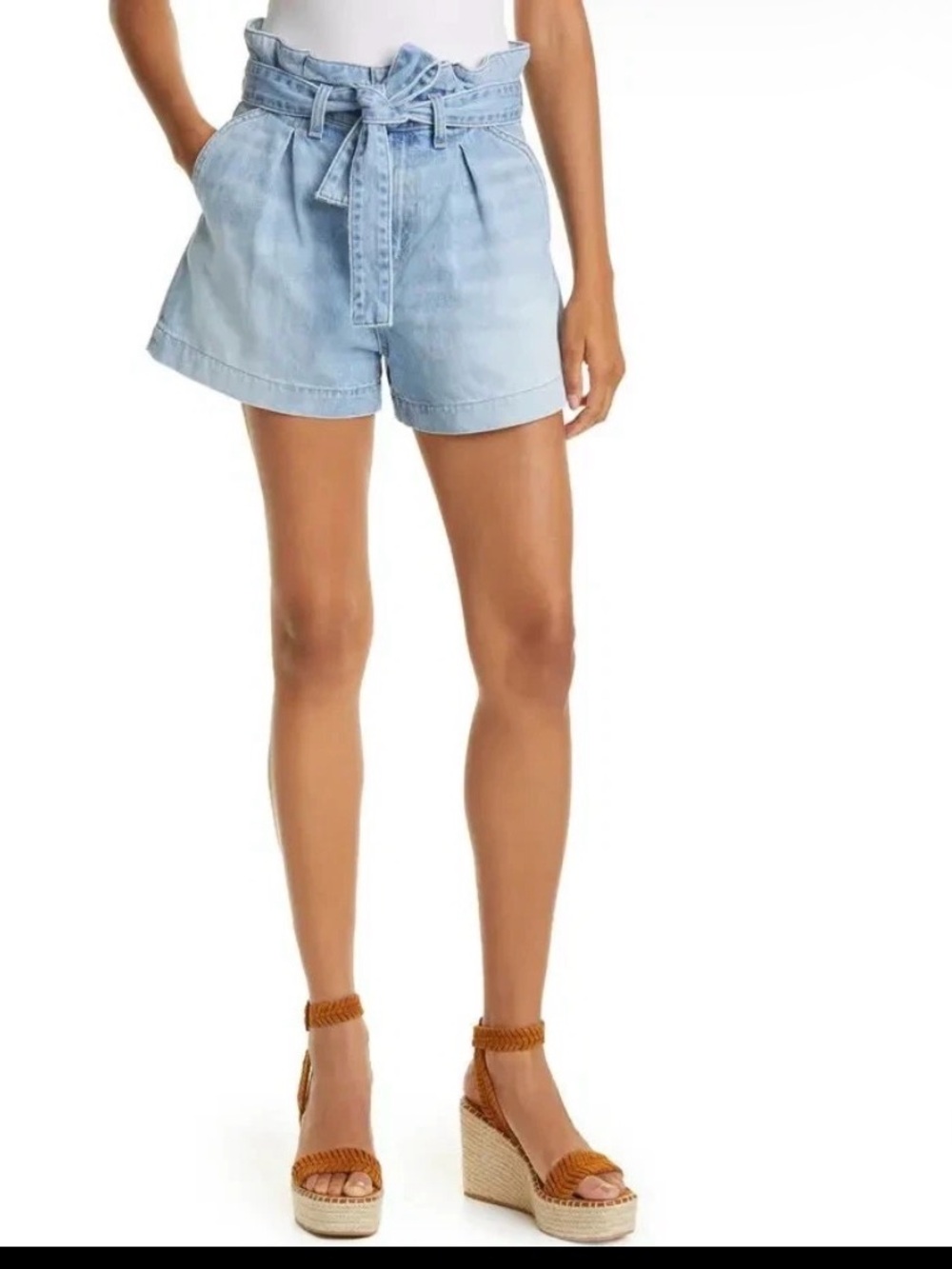 Veronica Beard 'Nori" High-Waist Denim Paper-Bag Shorts,